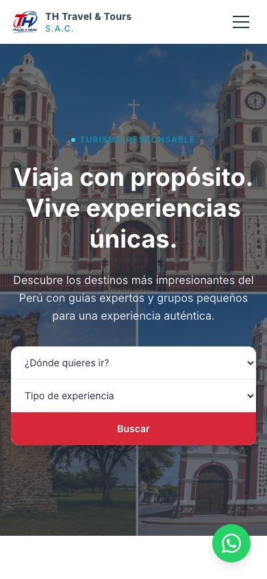 Sitio de THT Tours & Travel — vista mobile